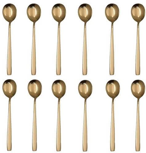HöHscheid Suppenlöffel set, Edelstahl Esslöffel 12 Stück 16cm Besteck löffel groß Set Goldene für Haus Restaurant Schule Outdoor Spiegelpoliert Spülmaschinengeeignet