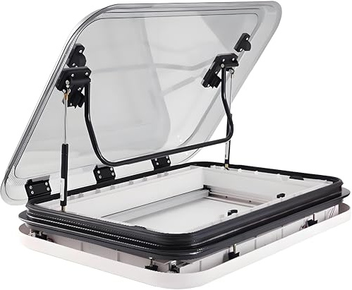 XRSMOU Sfiato Lucernario per Roulotte, Lucernario per Camper, con Luce a LED, Facile da Pulire, Angolo Regolabile, Ventilazione, per Camper (500x500mm)