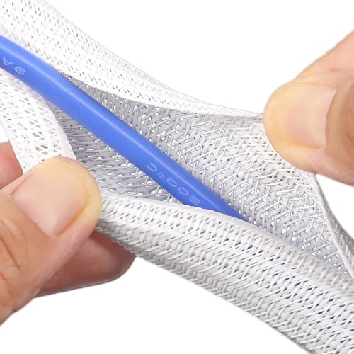 Cable Protective Cover, 32.8ft, Under-desk Cable Organizer, Floor Cable Management, Cable Protector to Prevent Pet Bites, Black, Multi-colored, Orange, White(White,0.1in-32.8ft)