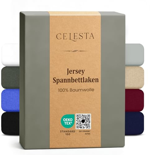 CELESTA Spannbettlaken 120x200cm 100% Baumwolle, Oeko-TEX Zertifiziert | Bettlaken 100% Jersey Baumwolle, Spannbetttuch 120x200, Matratzenhöhe bis 25 cm für Boxspringbett, Dunkelgrau