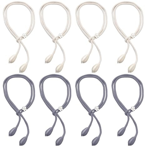 8 Stück Set, Verstellbare Raffhalter Für Vorhänge Aus Baumwolle, Elegante Raffhalter Für Wohnzimmer, Schlafzimmer & Büro, 4 Grau + 4 Grau-Weiß, Dekorative Gardinenhalter (48 cm)