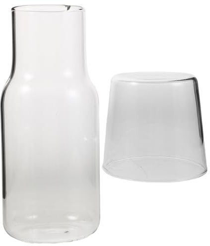 DOITOOL Juego de 2 Jarras de Vidrio de Borosilicato para Agua Fría con Vaso Resistente al Choque Térmico Transparente y Fácil de Limpiar para Mesita de Noche y Baño