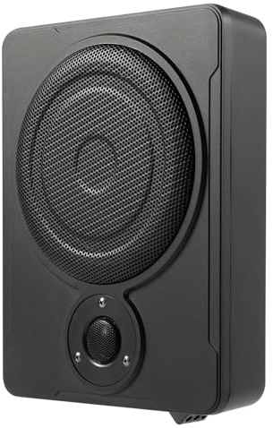 Owneed aktiv subwoofer 300 W maximal effekt, 8 tums bil bassystem med aluminium, smal bas woofer platt, aktiv subwoofer med hög låg nivåingång för bil, lastbil och husbil