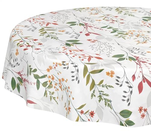 Wachstuchtischdecke Tischdecke abwaschbar Wachstischdecke pflegeleicht wasserabweisend Lotuseffekt Gartentischdecke Natur Rund 120 cm Schnittkante