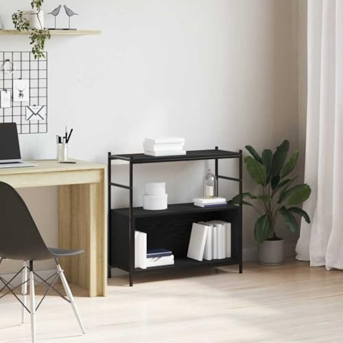 QZZCED Industrielles Regal aus schwarzer Eiche, 80 x 30 x 78,5 cm, mit Struktur aus massivem Eisen und robusten Holzregalen für Lagerung und moderne Dekoration im Wohnzimmer