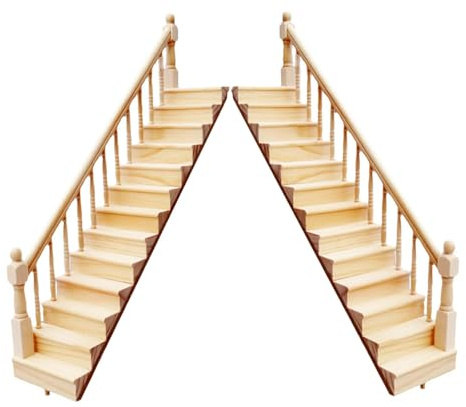 Lerpwige Marches en bois naturel pour maisons de poupée miniatures avec balustrades amovibles Outils de modélisme Échelle 1:12 Sûr pour les enfants Main courante avec escaliers