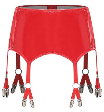 inhzoy Damen Strapsgürtel Leder Mit 8/6 Halter Lack Latex Strumpfhalter Strapshalter Mit Verstellbare Clip Hüftgürtel Rot_B 3XL