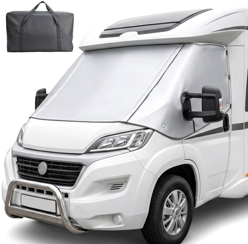Wohnmobil-Frontscheibenabdeckung mit Zwei Reißverschlüssen, Kompatibel mit FIAT Ducato, Peugeot Boxer, Citroen Relay X250/X290(2006+), Silberne Scheibenabdeckung, Wasserdicht Anti-UV Frostschutz