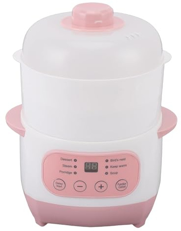 Fockety Marmite électrique, Marmite Intérieure en Céramique 200 W 1 L avec Panier Vapeur et Anti-brûlure Sèche Intelligente, Cuiseur de Bouillie de Soupe Mijoteuse pour Riz et Bouillie (Prise UE 220V)