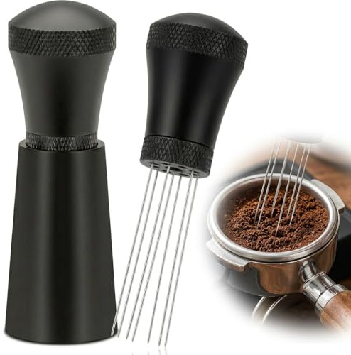 WDT Tool, Aluminium WDT Tool Espresso Distribution with Aluminum Handle Base with 7 Espresso Needles, 10 Needles Coffee Stirrers 0.35mm for Replacement, Coffee Stirrers Distributor for Barista