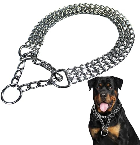 Dog Collar Auto-Tighten Chain Collar for Large Dogs, Metal Dog Leash Chew Proof Chain Leash High Strength Metal Collar to Stop Pulling, Dog Choker Collar(Size:35cm/14in,Color:Triple Layer)