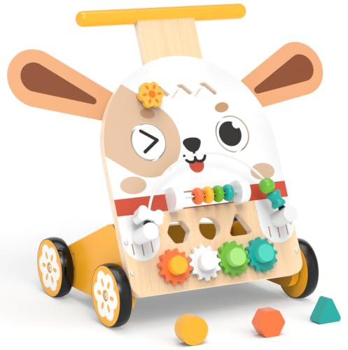Weilim Chariot de Marche Bébé en Bois, Trotteur Montessori 12+ Mois (jaune)