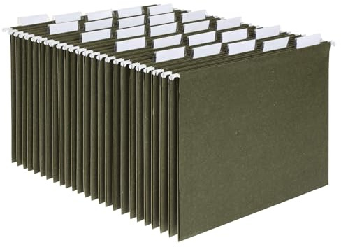 Pendaflex Recycled Hanging File Folders, 25 Pack, Green, Letter Size (8.5 x 11), 5 Tab Positions, Includes Tabs and Inserts, Eco-Friendly Hanging Files for Office and Document Organization