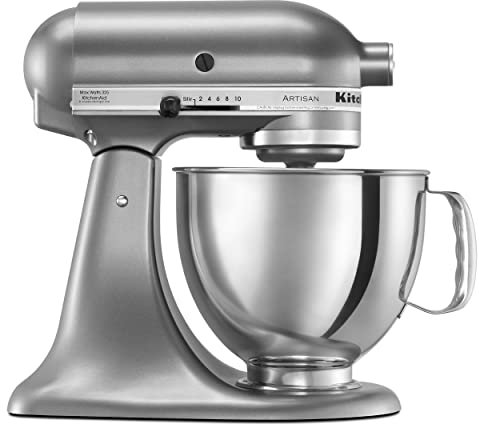 KitchenAid KSM150PSCU Artisan - Miscelatore con supporto da 5 litri, zinco, contorno argento