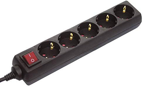 as - Schwabe - Toma de corriente múltiple con interruptor - Enchufe múltiple con cable de 1,4 m - 230 V / 16 A Toma de corriente múltiple con interruptor y protección de contacto aumentada - Negro