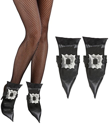 NET TOYS Copriscarpe Stile Gotico Gambale da Strega - Copricalzature Risvolti da Maga Fibbie per Scarpe da fattucchiera Scarpe finte di Stoffa a Punta da incantatrice Accessorio Costume di Halloween