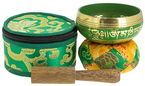 Bol Tibétain avec symboles Vert pour la méditation 7,5 cm