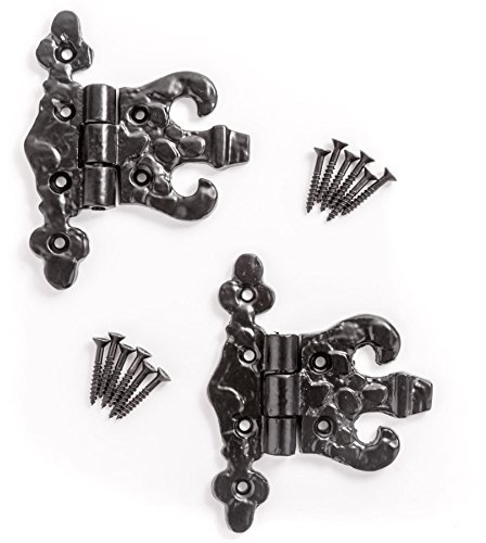 Pair of Heavy Black Cast Iron Unequal Hinges | Add Antique Style to Doors
