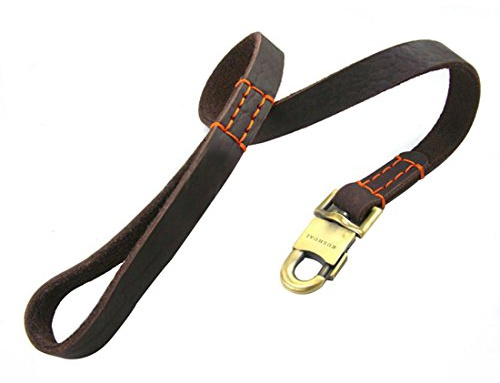 Hundeleine Kurzführer Große Hunde Lederleine Braun Schleppleine Echtleder Training Führleine Walking Führendes Leine Schauleine Erziehungsleine Mittlere Grosse Hunde (90 cm)