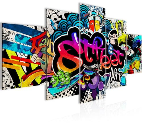 Runa Art Bild Loft Wohnzimmer Graffiti 5 Teilig Street Art Bunt Wandbilder auf Vlies Leinwand 004553b