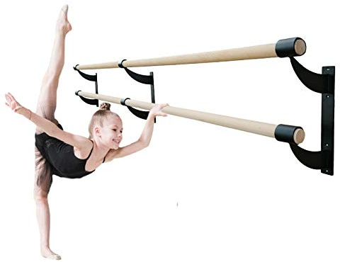 Pro-Gymnastics Ballet Barre 6 FT Long Double Bar Black 2.0” Diameter - Fixed Height Wall Mount Ballet Barre System Traditional Wood, Home or Studio Ballet Bar, Dance, Stretch Bar, Dancing/Stretching