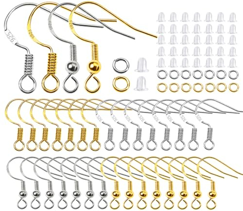 TOAOB 300 Piezas 2 Estilos Ganchos para Pendientes Chapados en Plata de Ley 925 18mm Dorado y Plateado con Anillos de Salto Abiertos 4 mm y Tuercas de Pendientes para Hacer Joyas Aretes