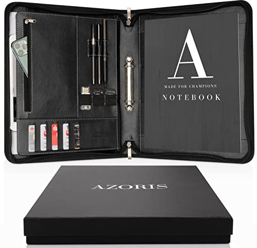 AZORIS PREMIUM® Schreibmappe A4 - Extra gepolstertes 13 Tablet-Fach | Große Ringbuch Konferenzmappe inkl. Notizblock | Aktenmappe für ambitionierte Herren