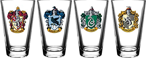 Harry Potter Juego de 4 vasos de pinta de cristal – incluye crestas de casa: Gryffindor, Slytherin, Hufflepuff y Ravenclaw – capacidad de 16 oz