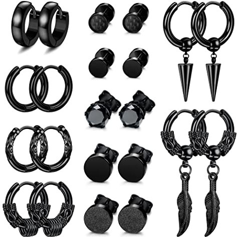 JeweBella Edelstahl Schwarz Ohrringe Set - Hypoallergen Punk Gothic Zirkonia Ohrstecker für Männer und Damen