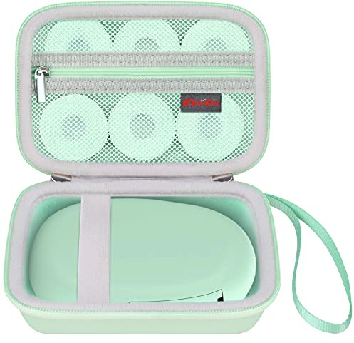Elonbo Label Maker Fall für SUPVAN E10 Mini Bluetooth Etikettendrucker, zusätzliche innere Mesh Tasche passt Etikettenpapier, Grün+Innen Grün. (NUR Fall! Label Maker Nicht im Lieferumfang enthalten)