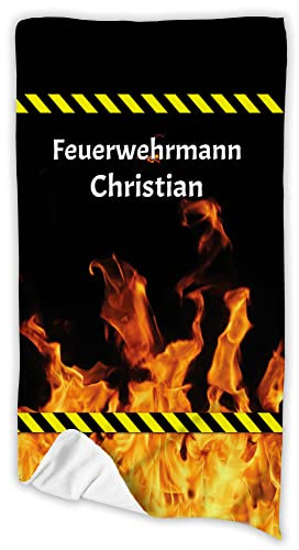 Unikatolo Badetuch Feuerwehr mit Name personalisiert | 70 x 140 cm | Strandtuch vollflächig Bedruckt Ostergeschenk Geburtstag Feuerwehrmann Feuerwehrfrau | Männergeschenk