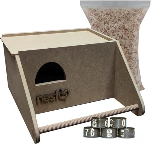 Grand nid pour inséparables, perruches avec Anneaux 2026 et copeaux pour Le lit, nichoir en Bois intérieur pour Oiseaux, avec Attaches pour la Cage à Oiseaux, 23 cm x 27 cm x 14 cm