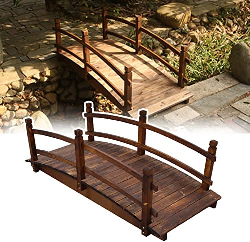 CMYUN Gartenbrücke Holz Kleine Gartenbrücke - Hinterhofparkteich Im Freien Überbrückt Dekorativen Steg, Rustikale Gartenbrücken mit Sicherheitsgeländer, 140cm/4.6ft