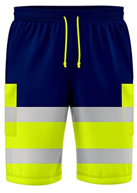 NOROZE Herr Hi Viz säkerhetsarbete 3/4 shorts med grå högsynlighet reflekterande fluorescerande tejp Hi Vis tvåfärgad stridssidoficka byxor joggingbyxor last arbetskläder S-2XL, Stil 1: Neongrön