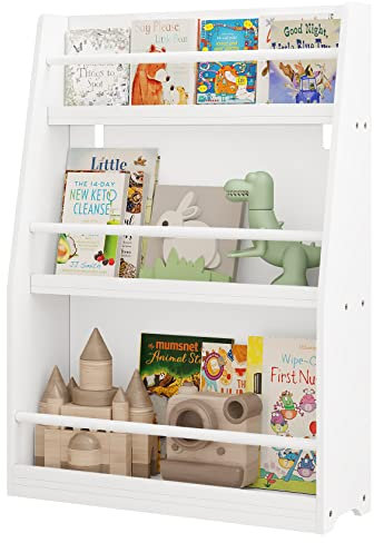 Lestarain Kinderbücherregal, Kinderzimmerregal, Aufbewahrungsregal mit 3 offenen Fächern, Kinderregal, Spielzeug-Organizer, aus MDF, mit Kippsicherung, Weiß