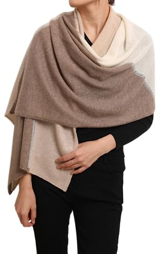 Prettystern 100% Kaschmir Stola Schal gestrickt mit Farbkontrast und schimmernder Fadern