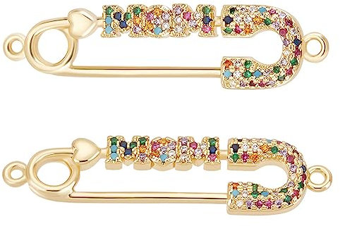 Beebeecraft 1 Box 5 Stück Sicherheitsnadel Charms Bunte Zirkonia Gliederverbinder Mit Wort „MOM“ Doppellöchern Schmuckherstellungszubehör Für DIY Armbänder Zum Muttertag Basteln