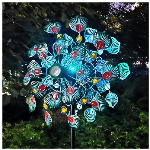 JUNZAI Solar Windrad, 178 cm Windrad Garten Metall Gross XXL, Edelstahl Kugellager WindräDer Gartendeko, FüR Terrasse Und Garten