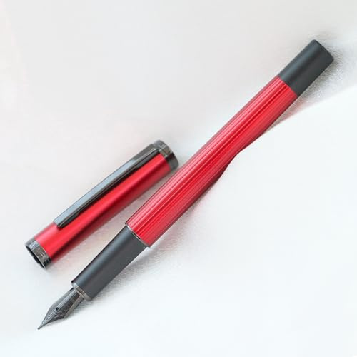 Jinhao 20 Press Füllfederhalter mit Stiftetui, einziehbarer Harzstift mit Tintenkonverter (feine Feder, mattes Rot)
