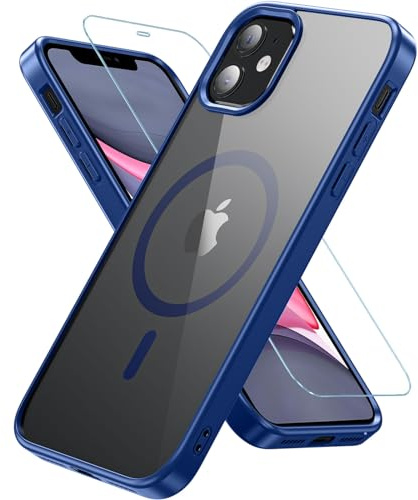 Kuaguozhe für iPhone 11 Hülle, Magnetisch Handyhülle iPhone 11 mit Panzer Schutz Glas, Kompatibel mit MagSafe, Rundumschutz Stoßfest Transparent Rückseite Schutzhülle für iPhone 11 6,1 Zoll (Blau)
