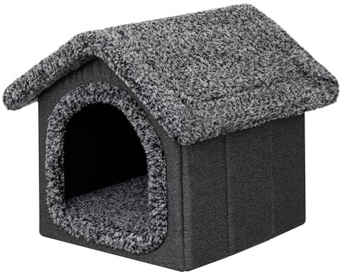 DOGGY Hundehütte Katzenhütte Hundehöhle Hundehaus Katzenhaus Hütte Höhle Hundekissen Katzenkissen Haustierhütte Indoor, Größe 1: 32x38x32 cm, Schwarz