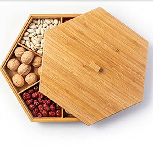 YOtat Fruteros Caja De Almacenamiento De Frutas Secas Hexagonal con Tapa Partición Sala De Estar Hogar Frutas Secas Nueces Semillas De Verduras Caja De Dulces para Meriendas