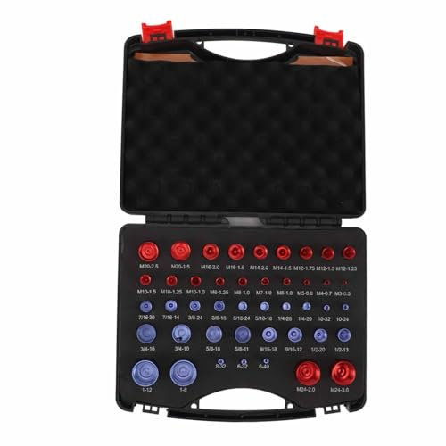 44-teiliges Gewindeprüfgerät für Muttern und Schrauben, Rot-blaues Muttern- und Schraubengrößenmessgerät aus Aluminiumlegierung, Verbessertes Metrisches Zoll-Muttern- und