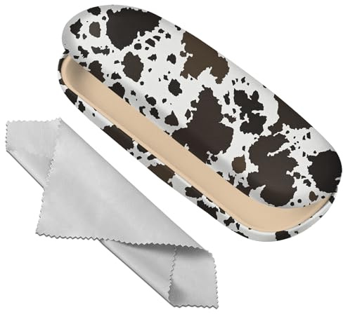 Deokke Glasses Case Hard Shell Eyeglass Protective Case Eyeglasses Holder Box with Cleaning Cloth for Women Girls Men Cute Preppy-Cowhide