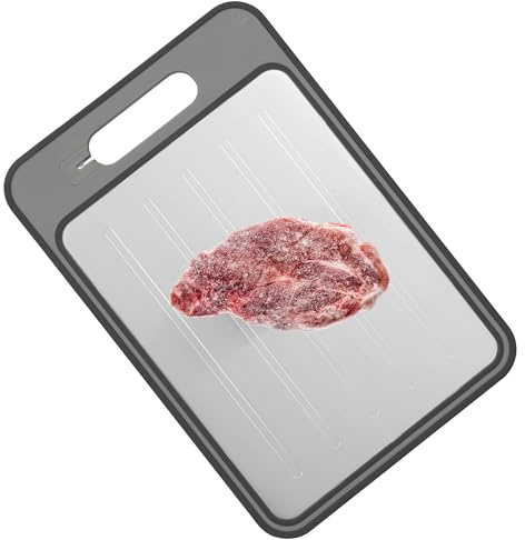 MEKOTRIN Planche à découper de dégivrage efficace en alliage d'aluminium, conception double face, aiguiseur de couteaux, peinture sûre, outil de cuisine multifonctionnel avec (gris)