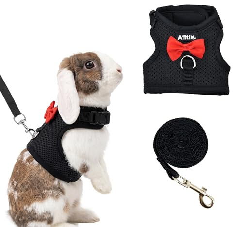 AIITLE Ensemble harnais et laisse avec nœud mignon, harnais en maille douce et respirante pour lapins, chatons, furets, chiots et petits animaux de compagnie, noir, taille S