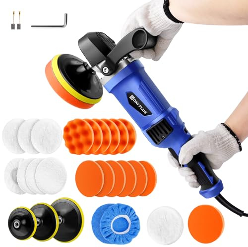 Car Polisher Buffer Waxing Machine, 1400W Rotary Car Polishing Machine with 6 Variable Speed 800-3500 RPM, 5/6/7’’ Self-Adhesive Disc & 23x Polishing Pad & Towel for Car Polishing