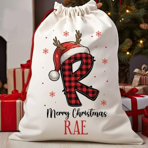 Personalisierte Geschenktüte, Frohe Weihnachten, wiederverwendbare Tasche, individuelle Namen, Weihnachtstüten für Geschenke, personalisierter Weihnachtsstrumpf, Kordelzug, kleine Tasche,