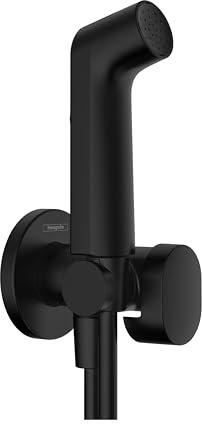 hansgrohe set de bidé S, ducha de bidet con 1 tipo de chorro ahorro de agua (EcoSmart), incl. llave de paso, soporte de ducha y flexo de ducha 1,25 m, para agua fría, negro mate