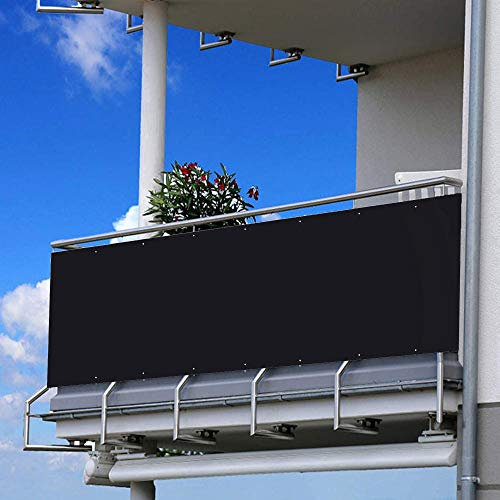 Outdoor Balkonüberdachung 70x800 cm Wetterfest Sichtschutz Gartenzaun Markise mit Sichtschutzwand 200g/m² Schwarz